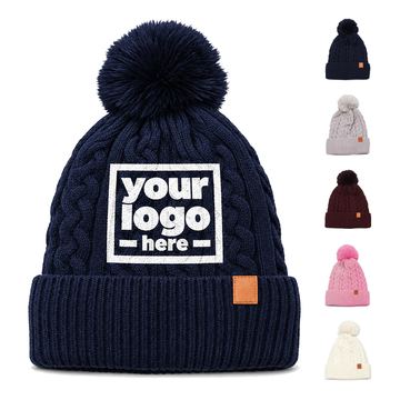 Fleece-Lined Beanie With Top Pom And Ribbed Cuff