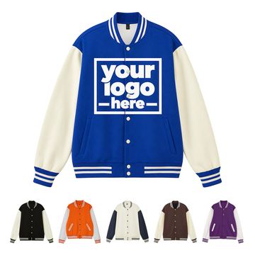 Contrast-Sleeve Snap-Front Varsity Jacket
