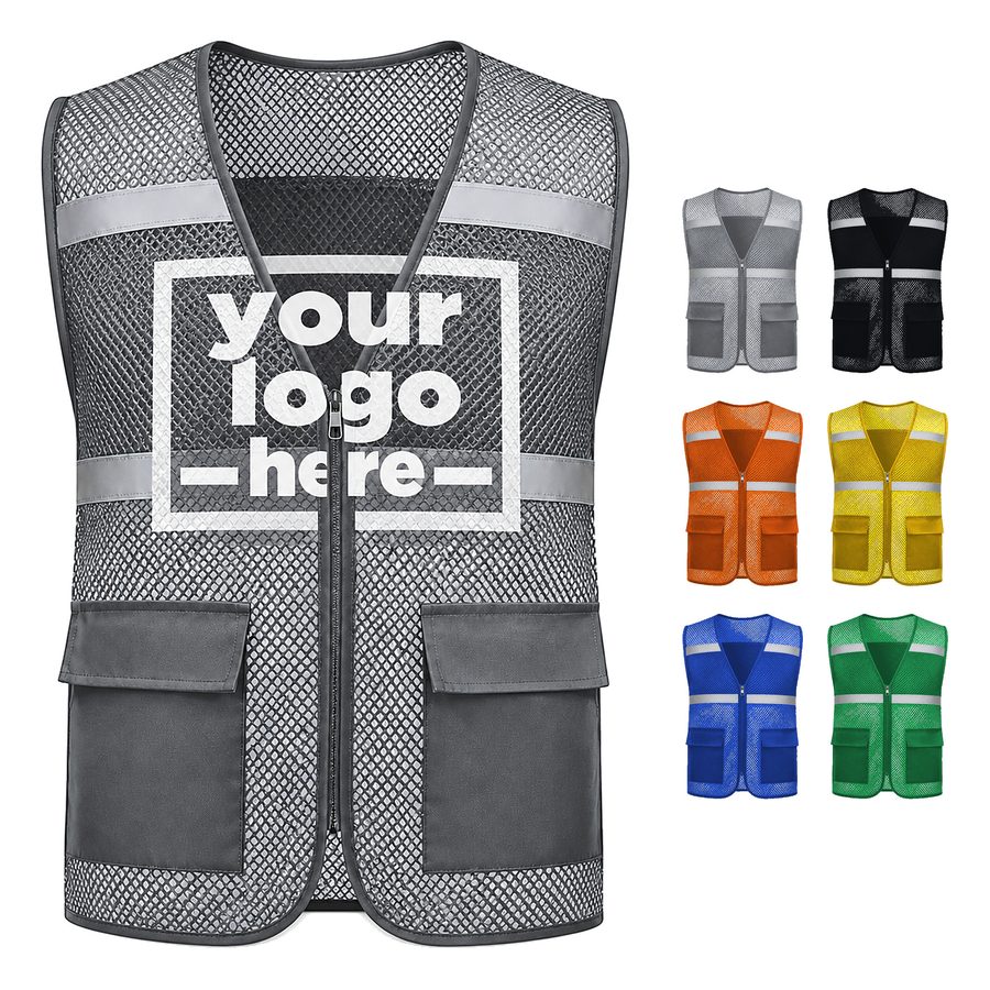 V-Neck Work Vest With Horizontal Reflective Strips