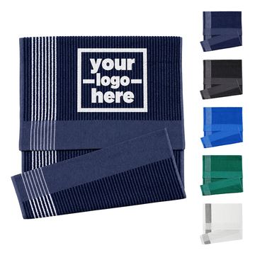 Striped Cotton Golf Towel With Ribbed Texture And Flat Border