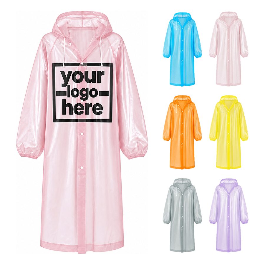 Long Hooded Raincoat With Elastic Cuffs
