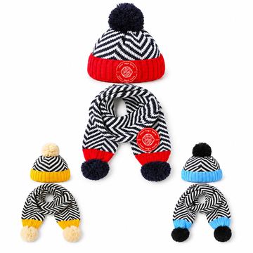 Children’s Striped Knit Beanie And Neck Scarf Set