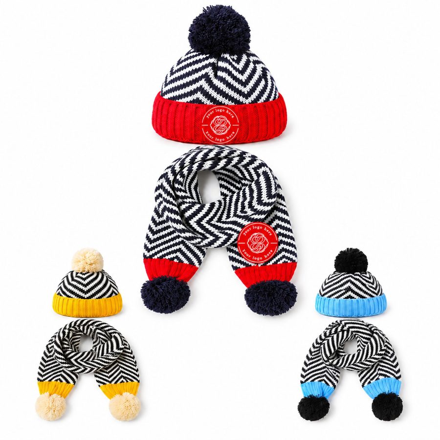 Children’s Striped Knit Beanie And Neck Scarf Set