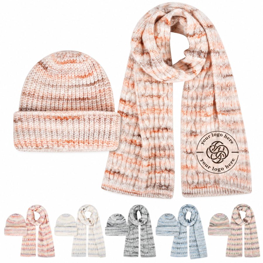 Marled Knit Beanie And Matching Long Scarf Set