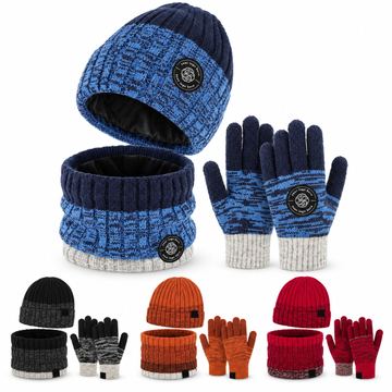 Cotton Acrylic Knit Hat Neck Warmer And Glove Set