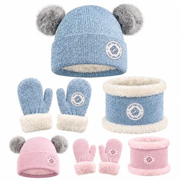 Children’s Knit Beanie Neck Warmer And Mitten Set