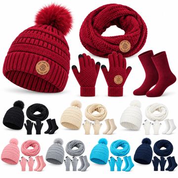 Knit Beanie Loop Scarf Glove And Sock Gift Set