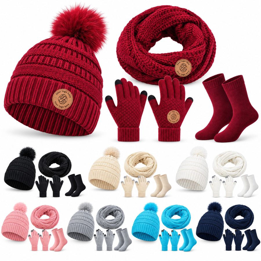 Knit Beanie Loop Scarf Glove And Sock Gift Set