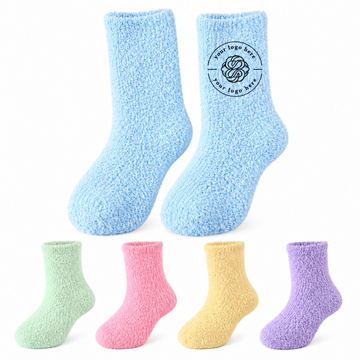 Coral Fleece Fuzzy Lounge Socks With Cuff Label