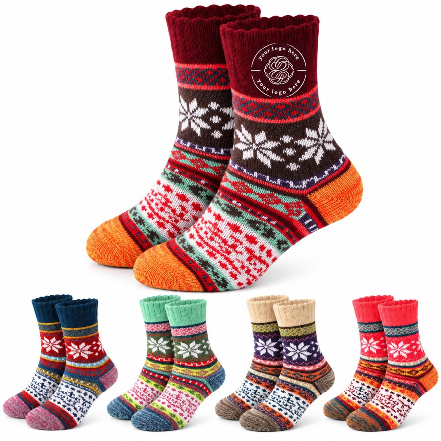 Geometric Pattern Knit Winter Crew Socks